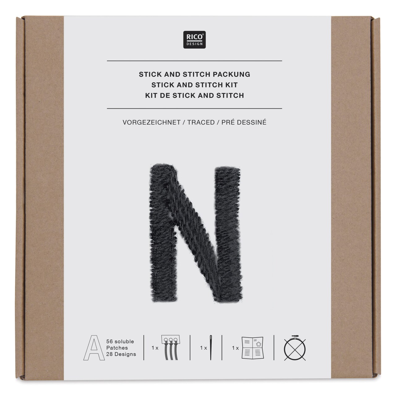 Rico Design Stick and Stitch Embroidery Kit - Pkg of 56, Blank Alphabet